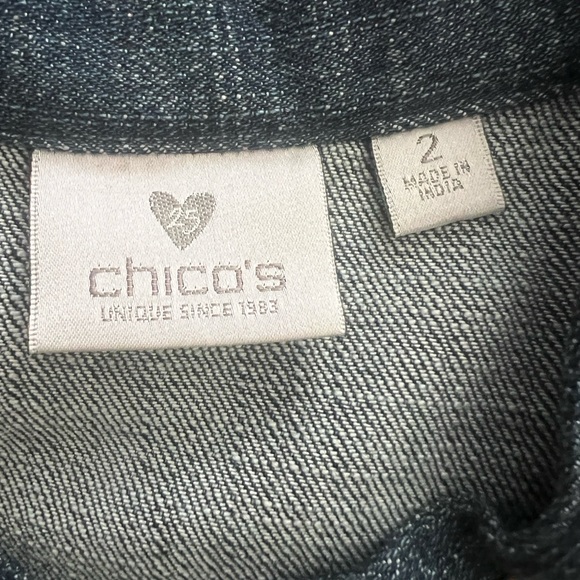 Chico's Blue Denim Jean Jacket with detailed beading design -turquoise and gold - Picture 5 of 7